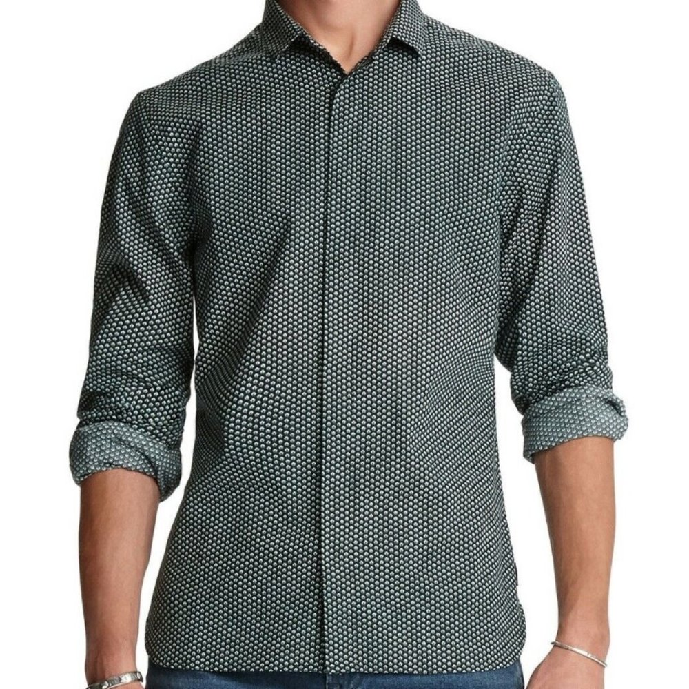 New JOHN VARVATOS Star USA Men's Rodney Geo Patterned Concealed Placket Button S - Picture 2 of 9